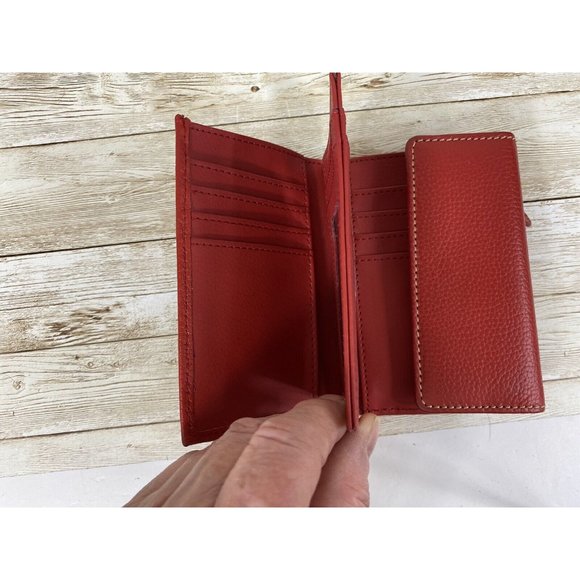 Vintage Genuine Leather Card Wallet ID Bi-Fold Lipstick Red Pebble Snap Closure - Picture 8 of 11